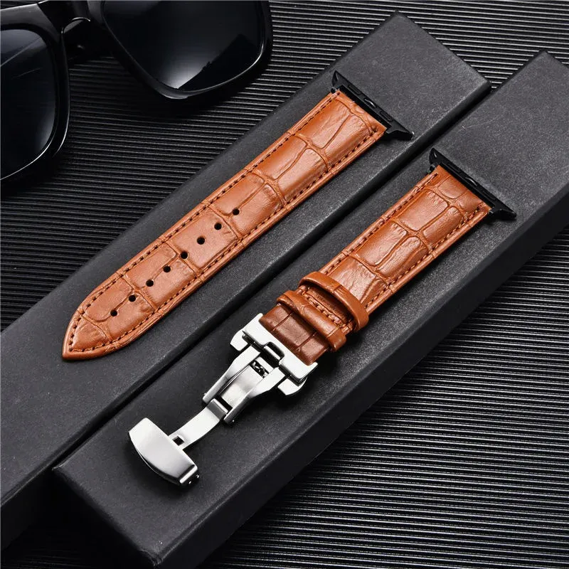 Bracelet cuir gaufré affaires pour Apple Watch 38 à 45 mm