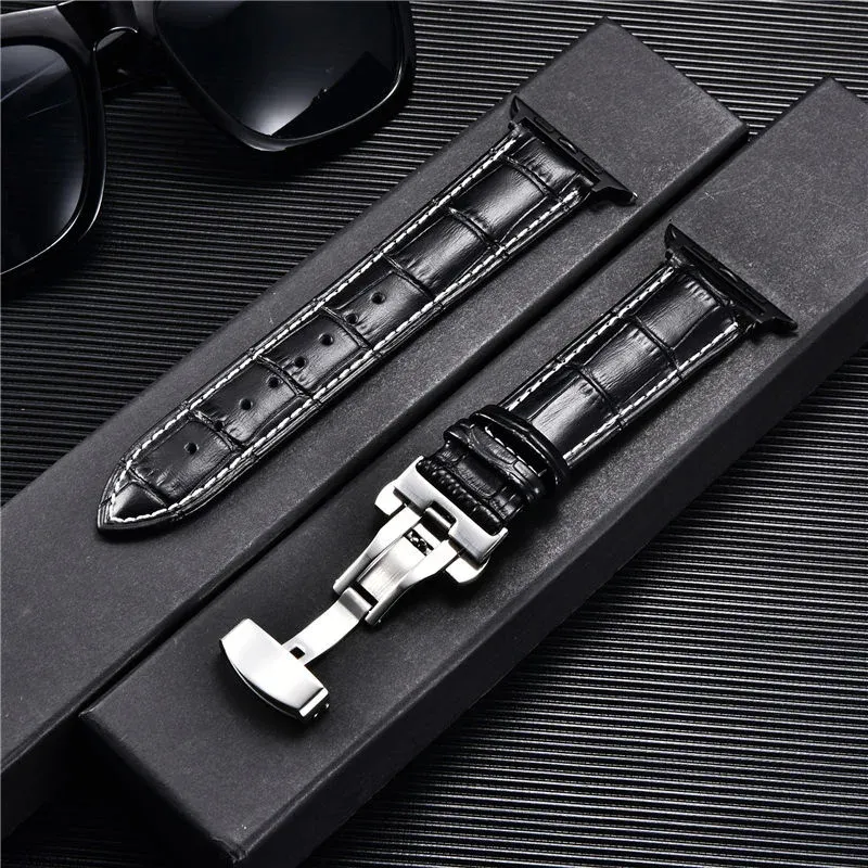 Bracelet cuir gaufré affaires pour Apple Watch 38 à 45 mm