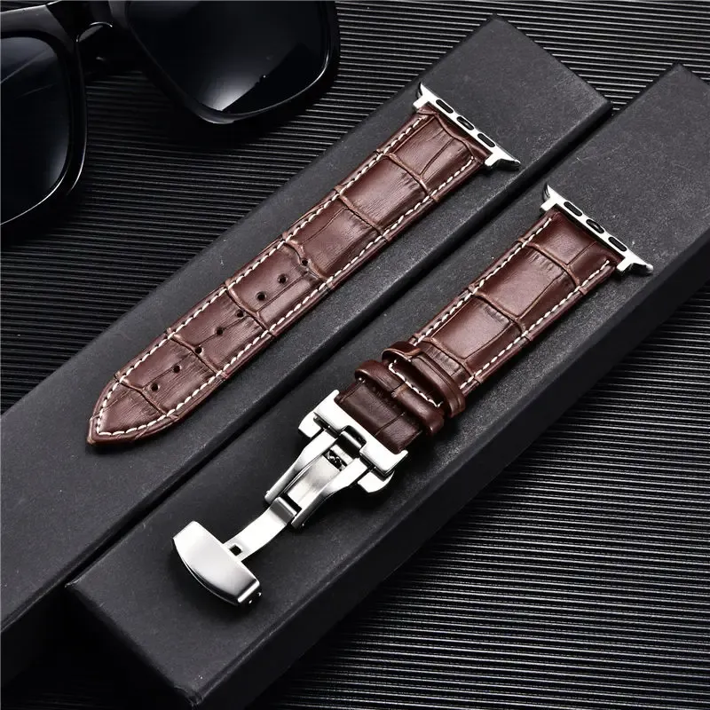 Bracelet cuir gaufré affaires pour Apple Watch 38 à 45 mm