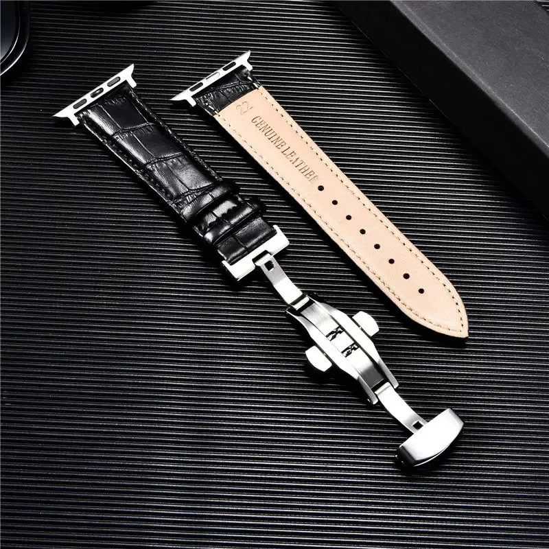 Bracelet cuir gaufré affaires pour Apple Watch 38 à 45 mm