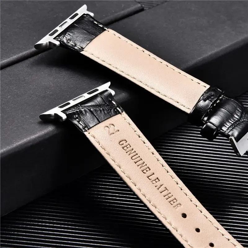 Bracelet cuir gaufré affaires pour Apple Watch 38 à 45 mm