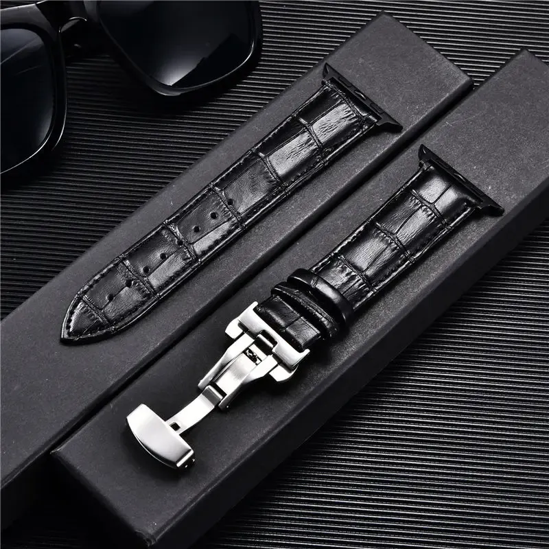 Bracelet cuir gaufré affaires pour Apple Watch 38 à 45 mm