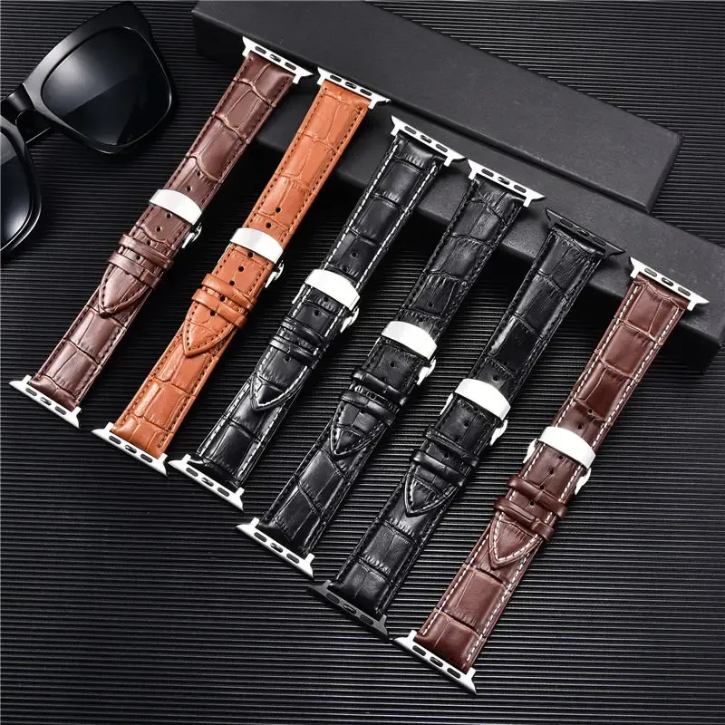 Bracelet cuir gaufré affaires pour Apple Watch 38 à 45 mm