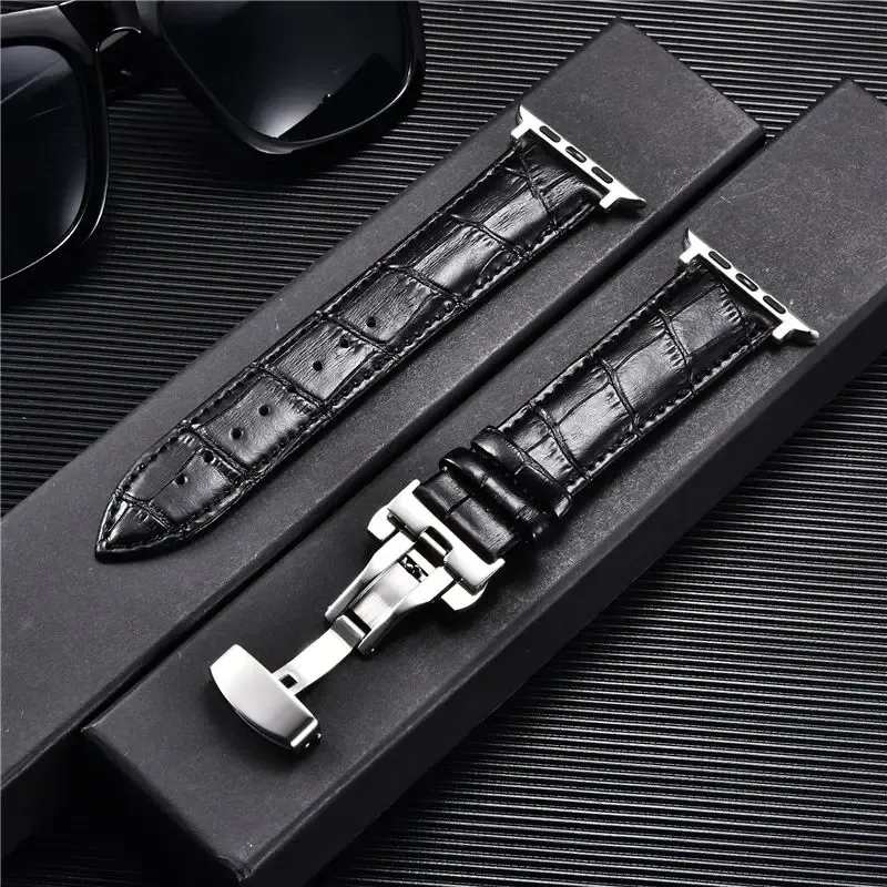 Bracelet cuir gaufré affaires pour Apple Watch 38 à 45 mm