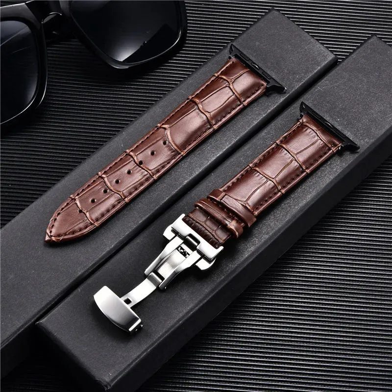 Bracelet cuir gaufré affaires pour Apple Watch 38 à 45 mm