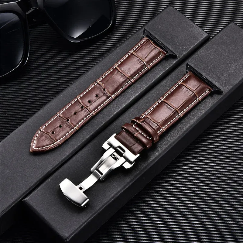 Bracelet cuir gaufré affaires pour Apple Watch 38 à 45 mm