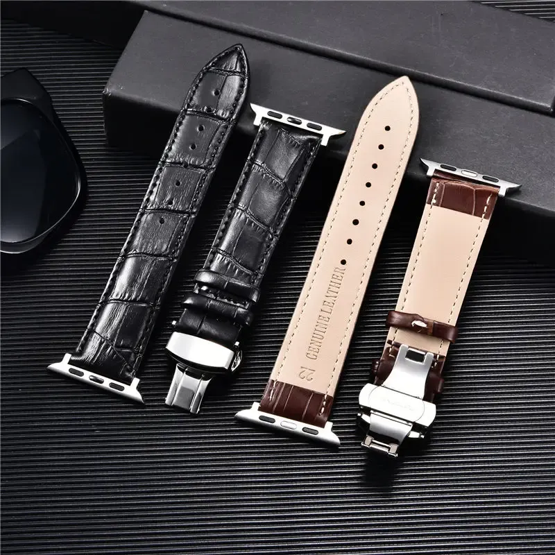 Bracelet cuir gaufré affaires pour Apple Watch 38 à 45 mm