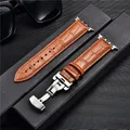 Bracelet cuir gaufré affaires pour Apple Watch 38 à 45 mm – Couleur du bracelet Light brown-Silver
