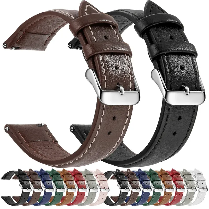 Bracelet cuir grainé 18 à 22 mm dégagement rapide