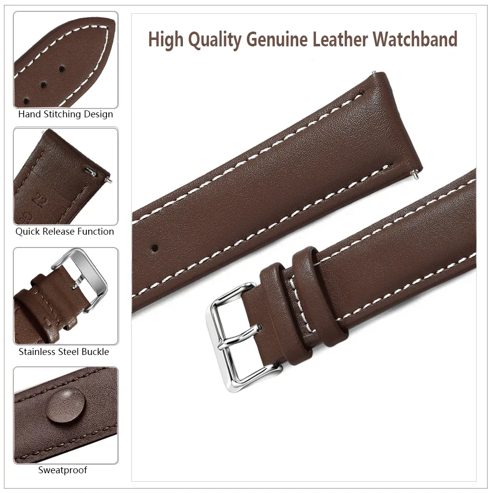 Bracelet cuir grainé 18 à 22 mm dégagement rapide