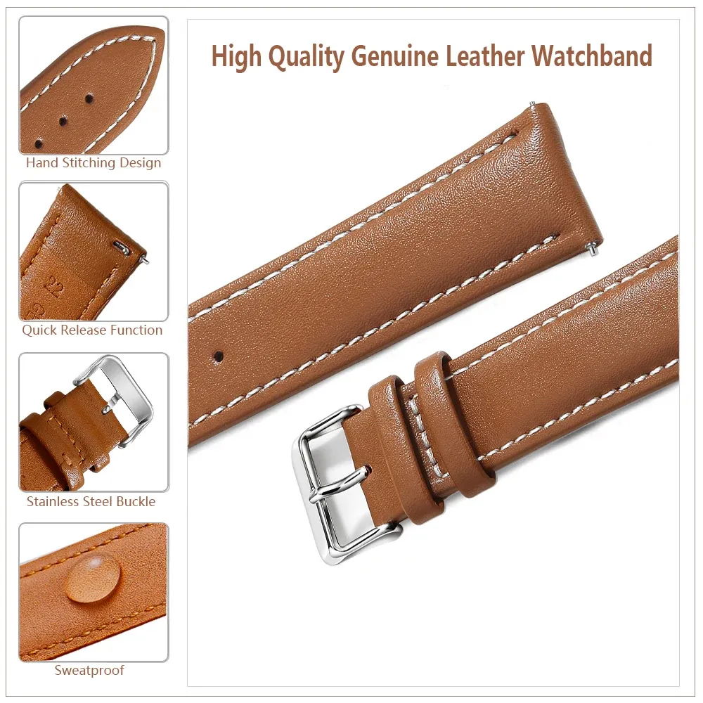 Bracelet cuir grainé 18 à 22 mm dégagement rapide