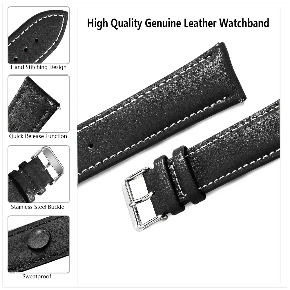 Bracelet cuir grainé 18 à 22 mm dégagement rapide