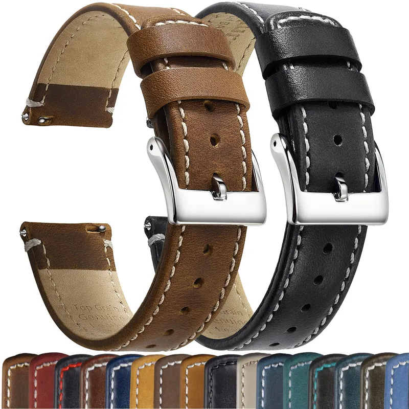 Bracelet cuir grainé 20 à 22 mm dégagement rapide