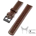 Bracelet cuir grainé 20 à 22 mm dégagement rapide – Couleur du bracelet Dark Brown White 2