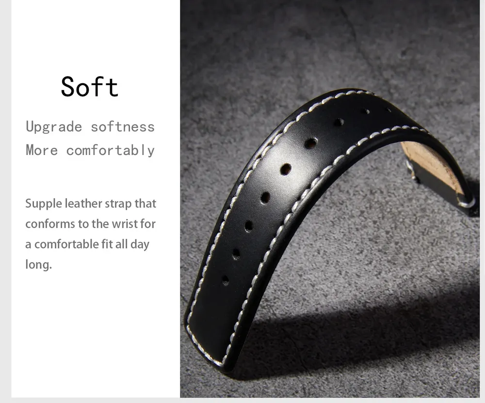 Bracelet cuir grainé 20 à 22 mm dégagement rapide