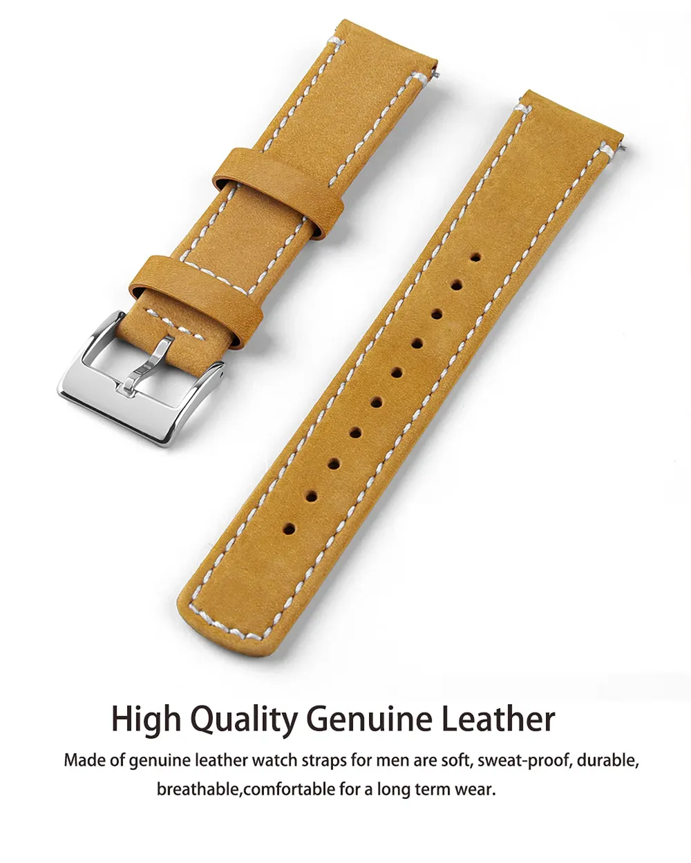 Bracelet cuir grainé 20 à 22 mm dégagement rapide