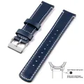 Bracelet cuir grainé 20 à 22 mm dégagement rapide – Couleur du bracelet Navy Blue White 1