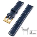 Bracelet cuir grainé 20 à 22 mm dégagement rapide – Couleur du bracelet Navy Blue White 3