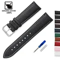 Bracelet cuir litchi souple 14 à 22 mm – Couleur du bracelet black (white line)
