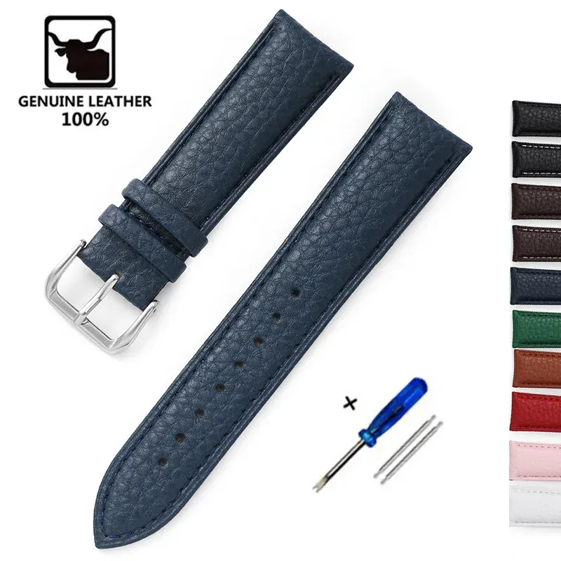 Bracelet cuir litchi souple 14 à 22 mm