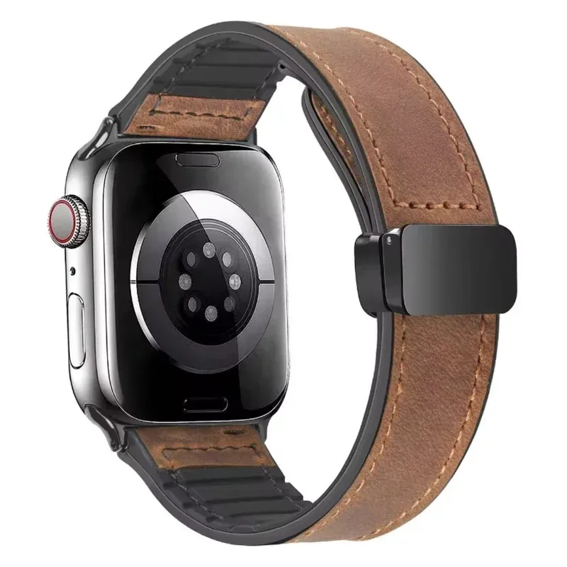 Bracelet cuir magnétique pour Apple Watch 38 à 49 mm