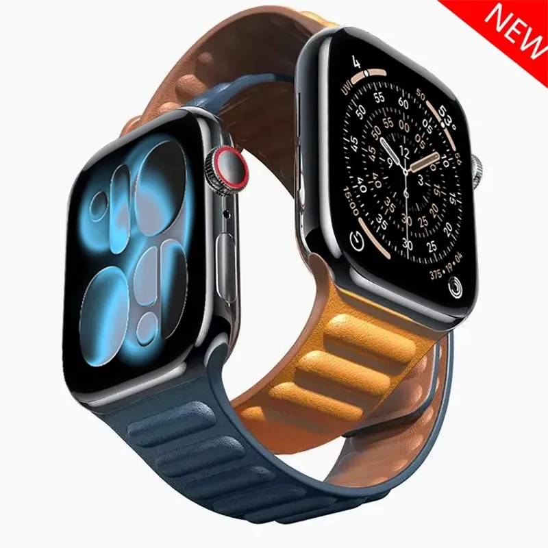 Bracelet cuir magnétique pour Apple Watch 38 à 49 mm
