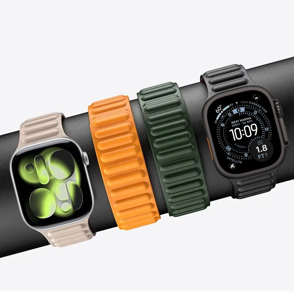 Bracelet cuir magnétique pour Apple Watch 38 à 49 mm