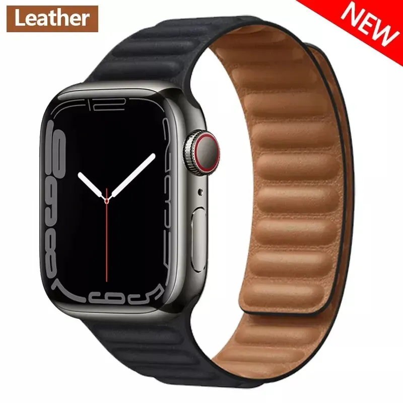 Bracelet cuir magnétique pour Apple Watch 38 à 49 mm
