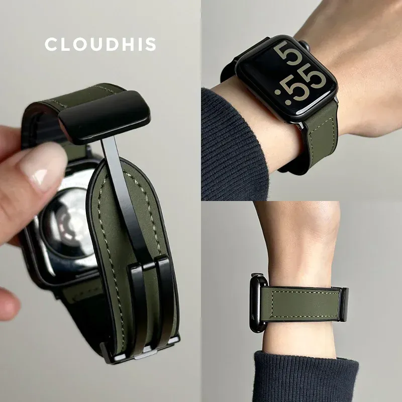 Bracelet cuir magnétique pour Apple Watch 38 à 49 mm