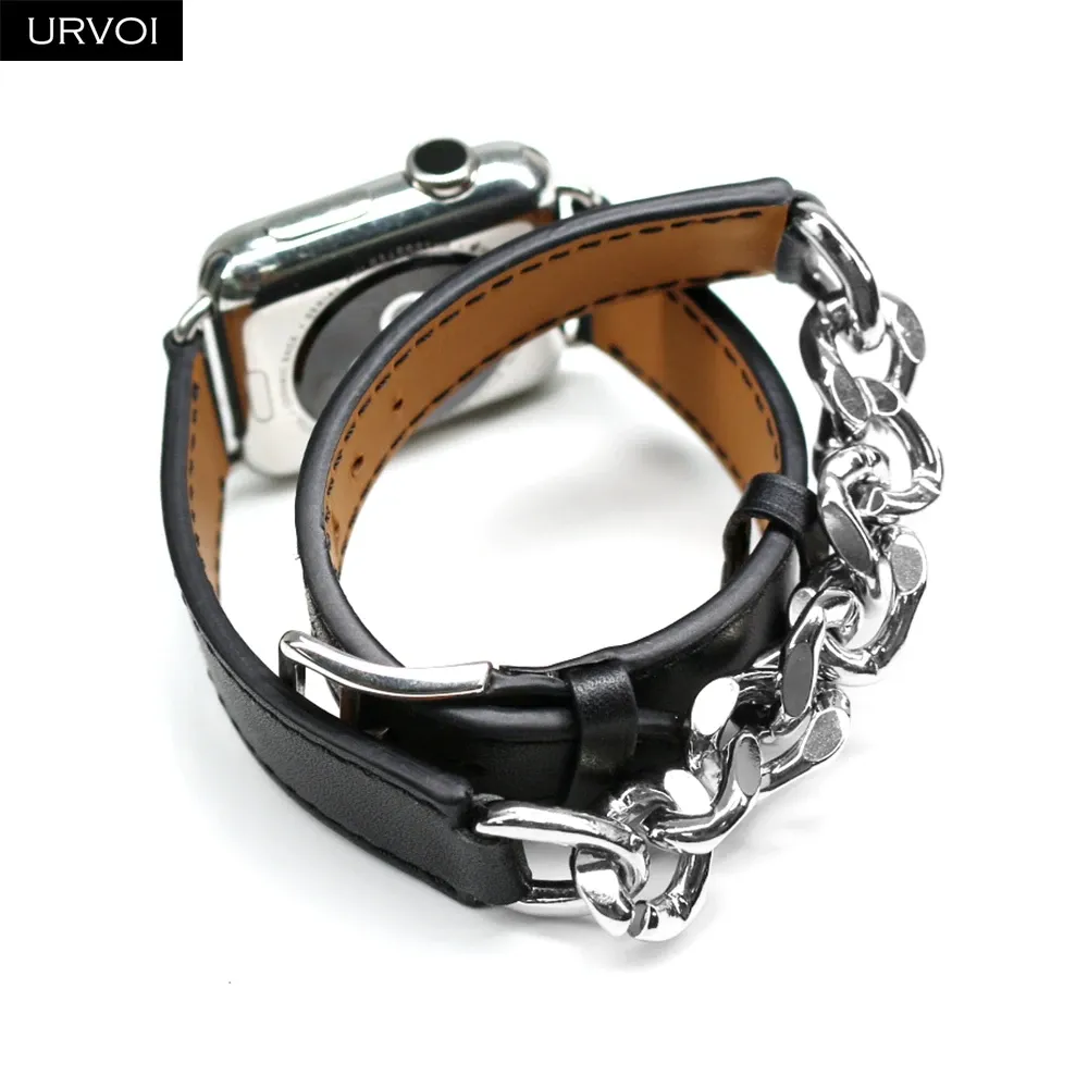 Bracelet cuir métal double tour 38 à 49 mm Apple Watch
