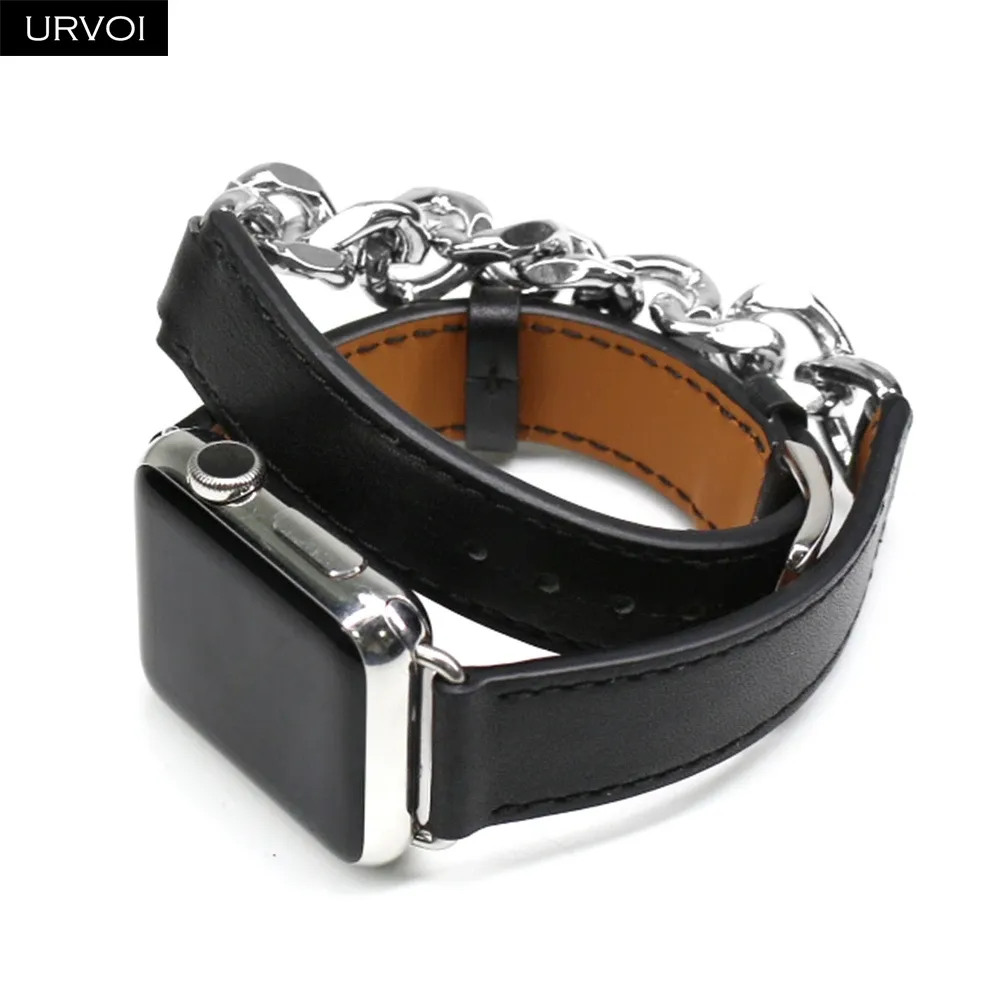 Bracelet cuir métal double tour 38 à 49 mm Apple Watch