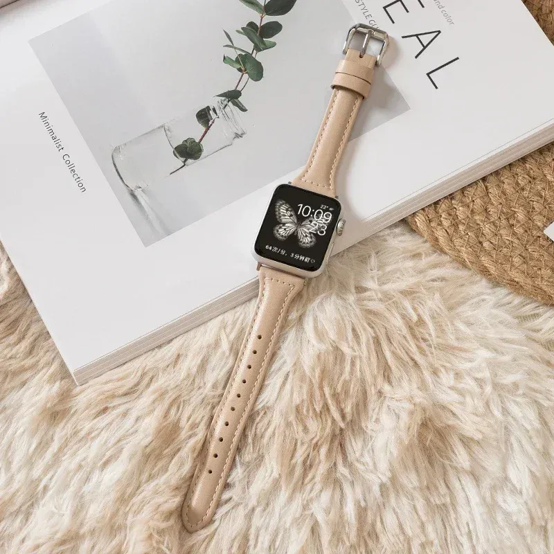 Bracelet cuir mince pour Apple Watch 38 à 49 mm