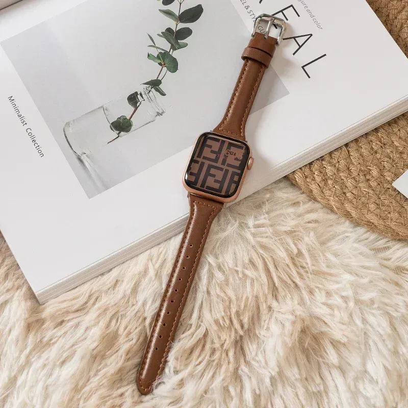Bracelet cuir mince pour Apple Watch 38 à 49 mm