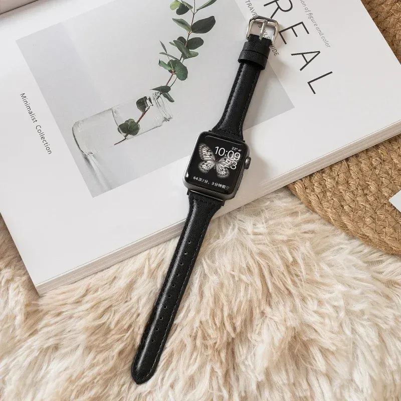 Bracelet cuir mince pour Apple Watch 38 à 49 mm