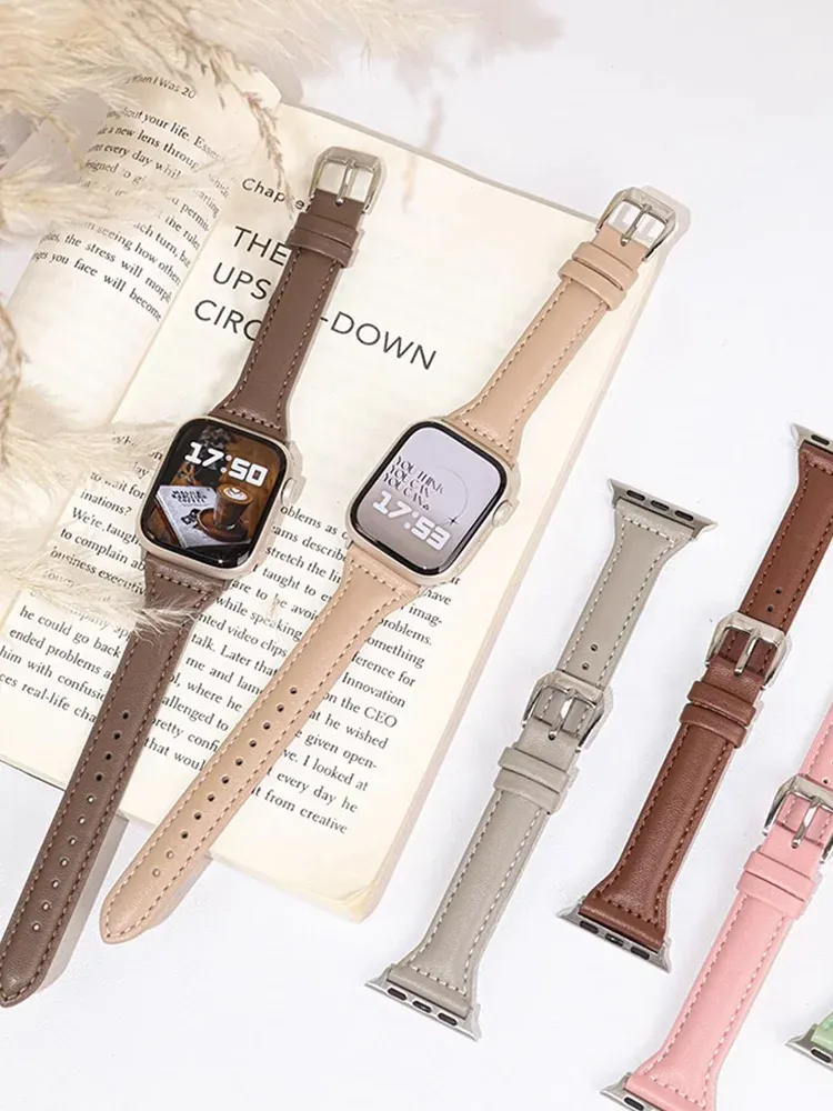 Bracelet cuir mince pour Apple Watch 38 à 49 mm