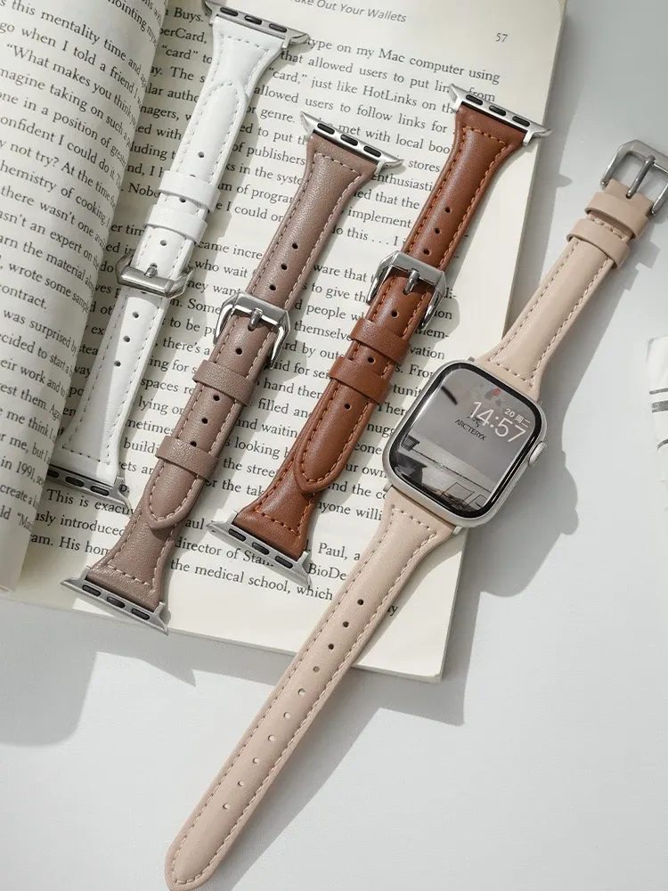 Bracelet cuir mince pour Apple Watch 38 à 49 mm