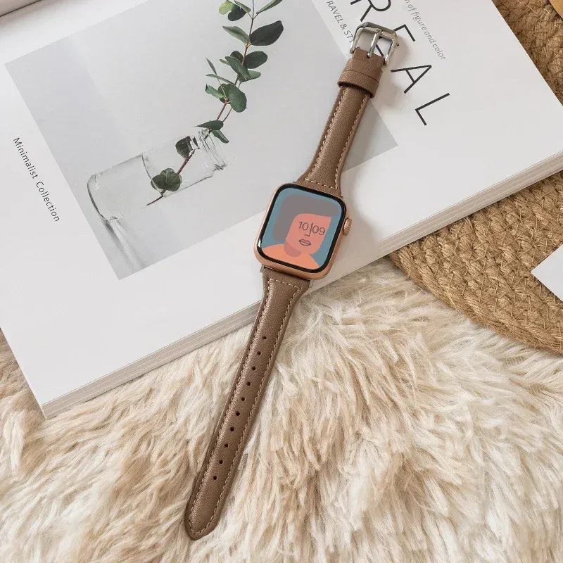 Bracelet cuir mince pour Apple Watch 38 à 49 mm