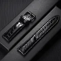 Bracelet cuir motif crocodile 12 à 22 mm décontracté – Couleur du bracelet Black-Black