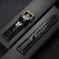 Bracelet cuir motif crocodile 12 à 22 mm décontracté – Couleur du bracelet Black-Gold