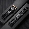 Bracelet cuir motif crocodile 12 à 22 mm décontracté – Couleur du bracelet Black-RoseGold