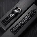 Bracelet cuir motif crocodile 12 à 22 mm décontracté – Couleur du bracelet Black-Silver