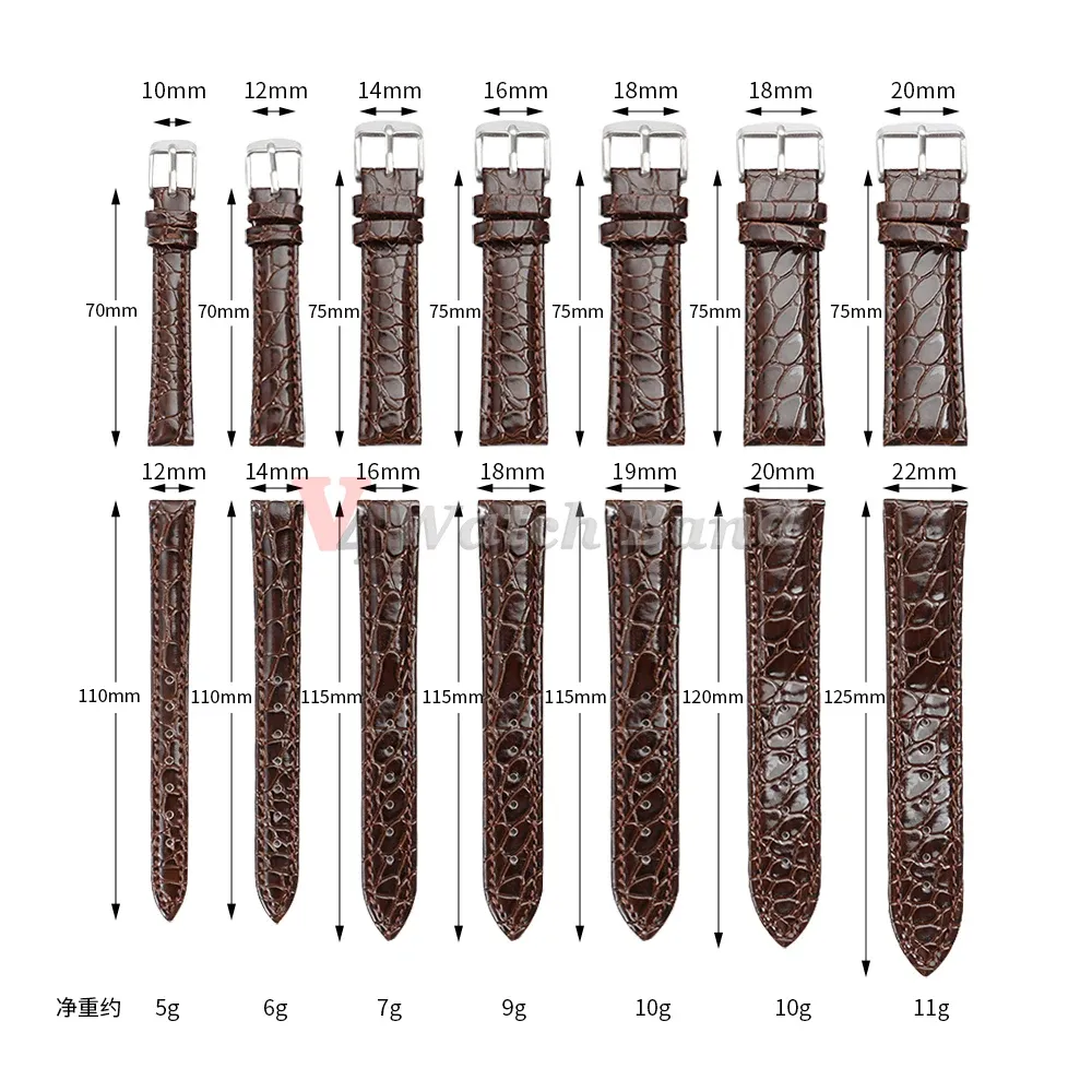 Bracelet cuir motif crocodile 12 à 22 mm décontracté