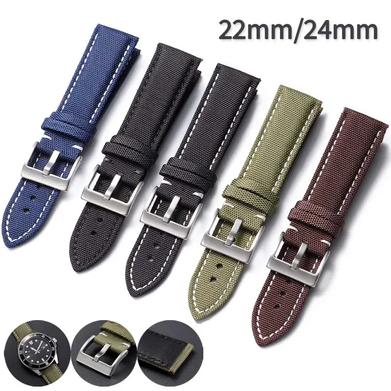 Bracelet cuir nylon pour montre 22 à 24 mm