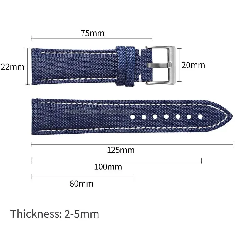 Bracelet cuir nylon pour montre 22 à 24 mm