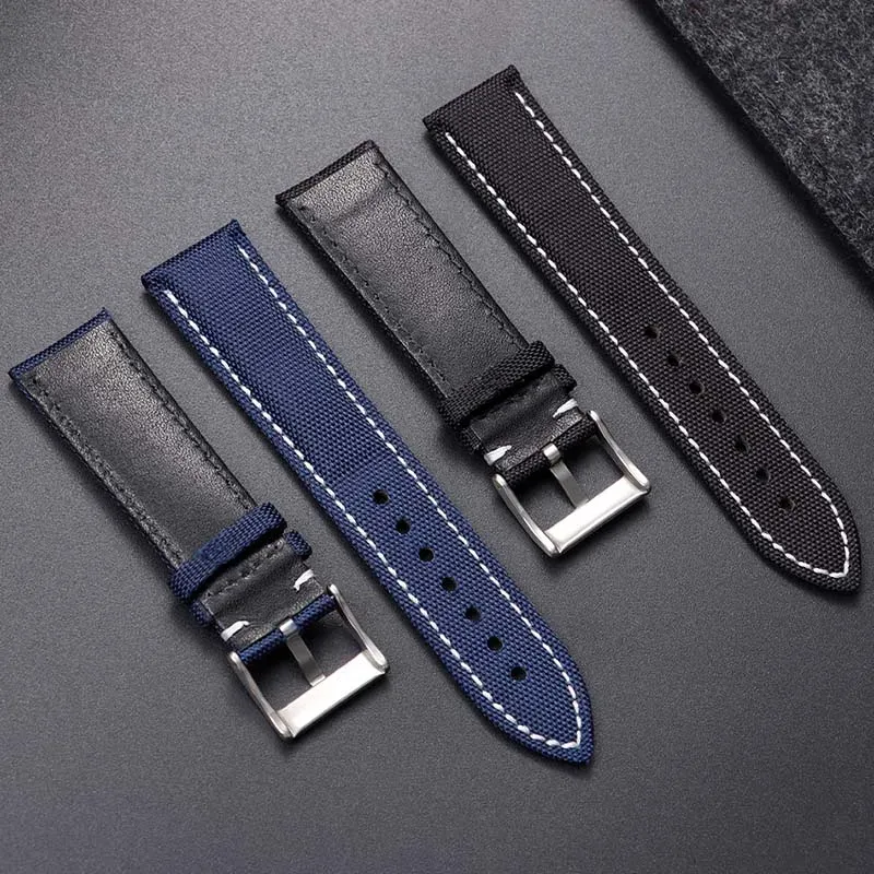 Bracelet cuir nylon pour montre 22 à 24 mm