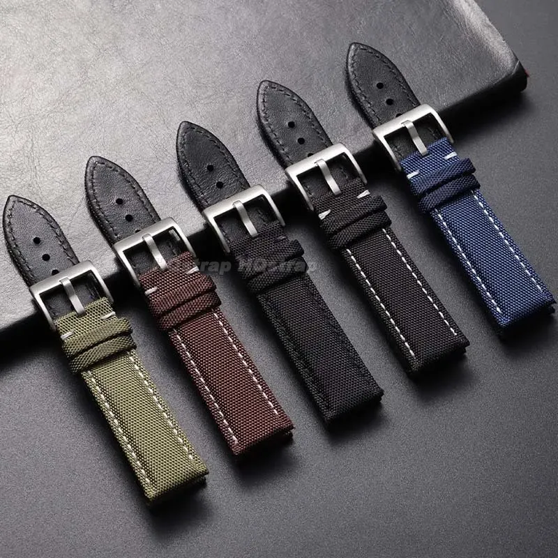 Bracelet cuir nylon pour montre 22 à 24 mm