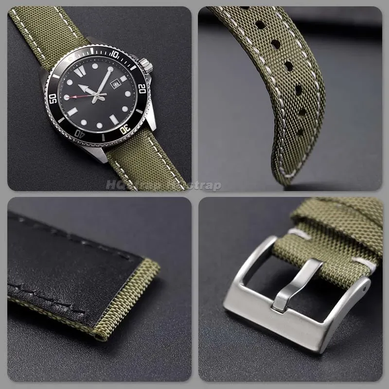 Bracelet cuir nylon pour montre 22 à 24 mm