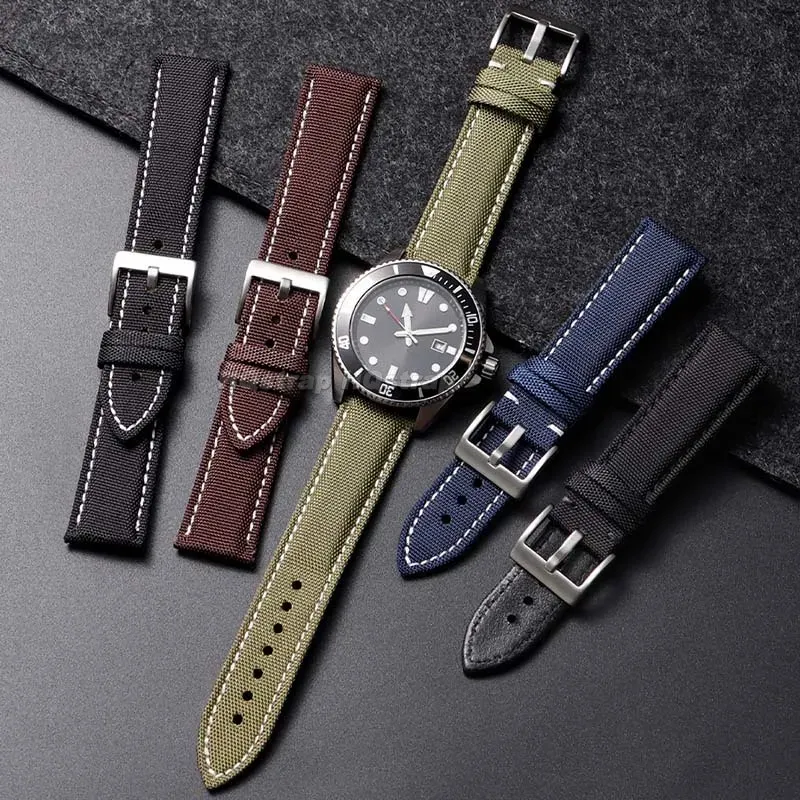 Bracelet cuir nylon pour montre 22 à 24 mm
