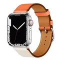 Bracelet cuir pour Apple Watch 38 à 49 mm – Couleur du bracelet Orange with Beige 2