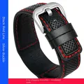 Bracelet cuir pour montre 24 mm – Band Color Black red Silver